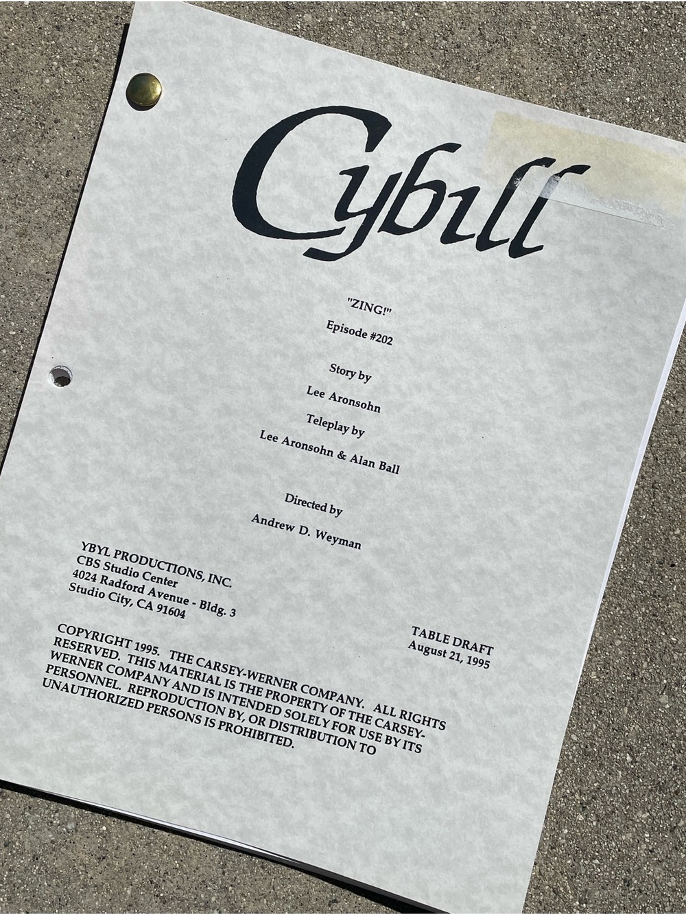 CYBILL 1995 TV Series Production Used Table Draft Script ZING! TONY BENNETT EP!